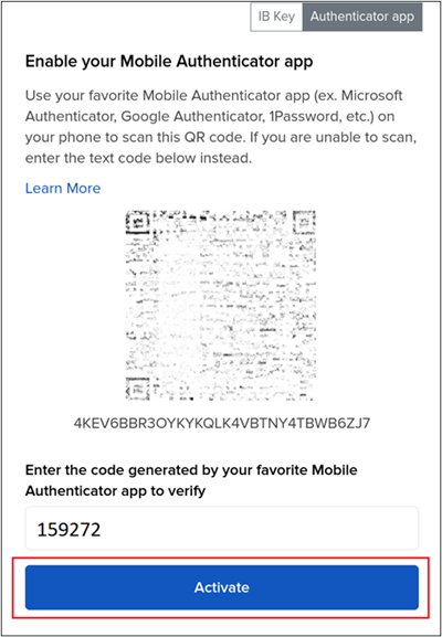 The Google Authenticator response code to activate the app. 
